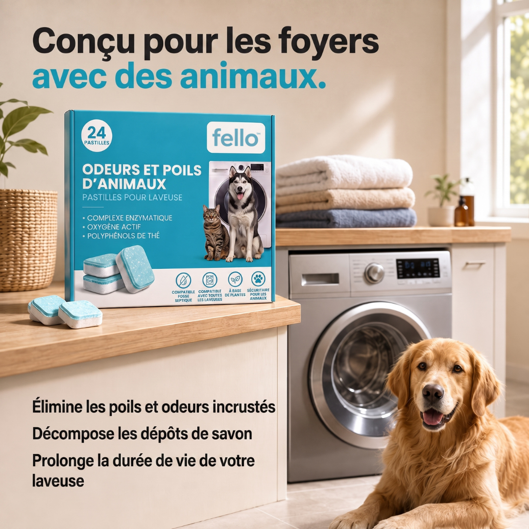 fello™ - Pastilles Nettoyantes pour Laveuse | Formule Spéciale Animaux